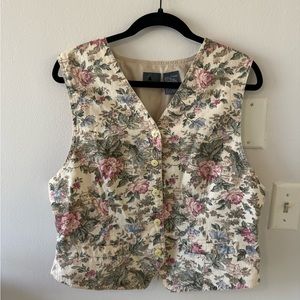 Vintage 80s 90s Coquette Floral Tapestry Pattern Vest Size Large